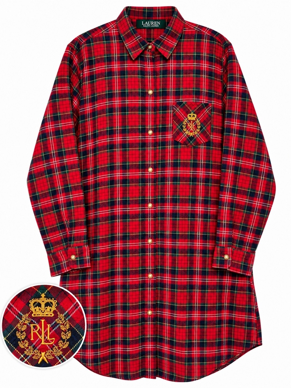 Lauren Ralph Lauren Red Tartan Plaid Flannel Nightshirt Sleep Shirt Nightgown M